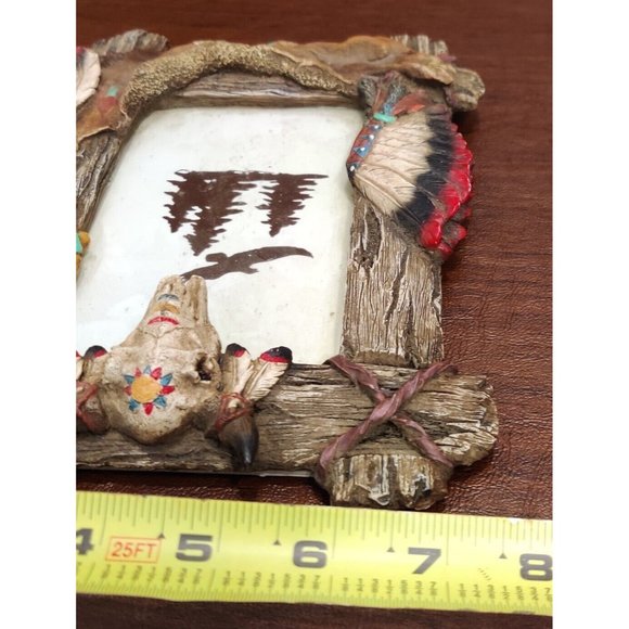 Rustic Native American Motif Resin Picture Frame Chief Cow Head Hide 7x9" Decor - Picture 13 of 15